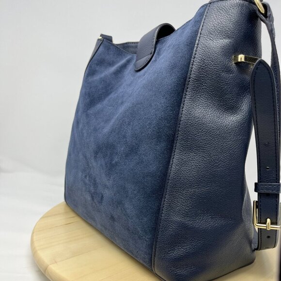 Talbots Shoulder Bag Navy Leather and Suede With Gold Detail & Leather Tassel - Picture 4 of 9